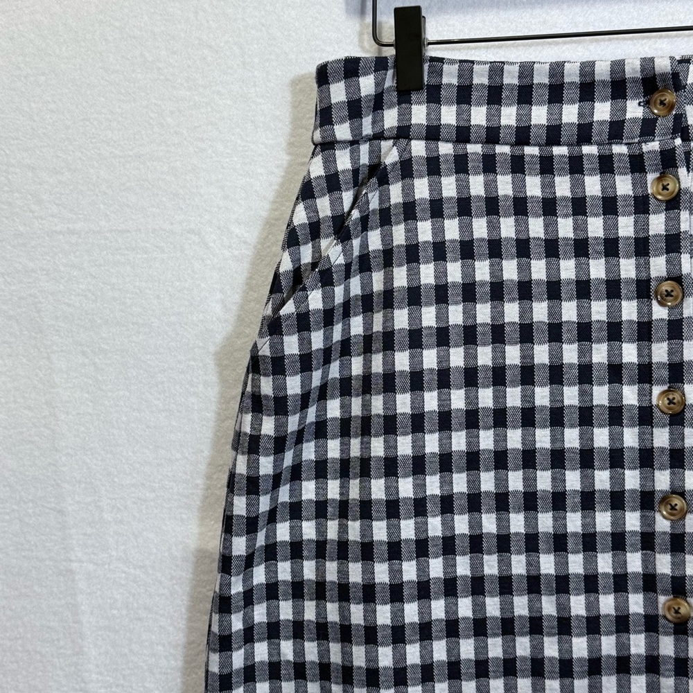 DownEast Women's Isabella Navy Gingham Button Down Pencil Skirt Size L Stretch - Picture 6 of 10